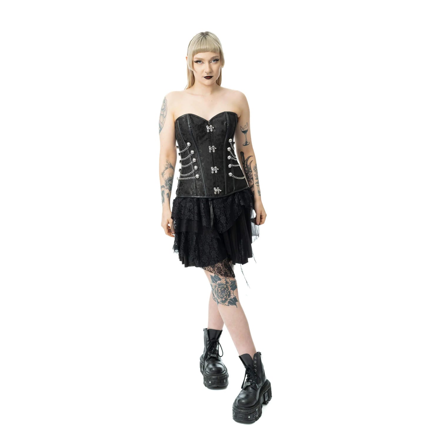 Schwarzes Korsett STEAM SIREN CORSET mit Zierketten von Vixxsin