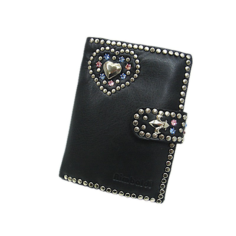 Schwarzes Lederportemonnaie Riegelbörse Herz Rosa/Blau vom Strass-Depot