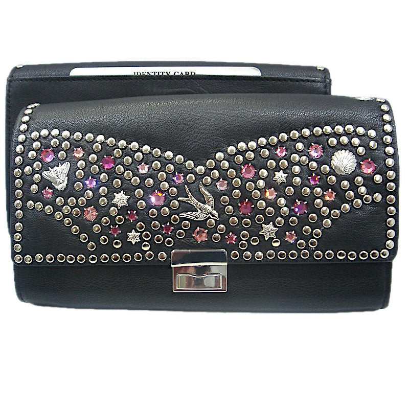 Schwarzes, großes Lederportemonnaie Kellnerbörse Classic Pink vom Strass-Depot