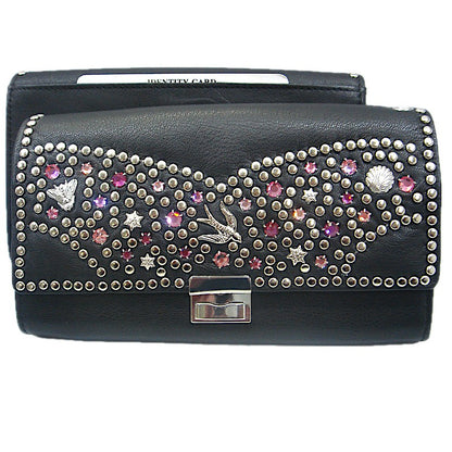 Schwarzes, großes Lederportemonnaie Kellnerbörse Classic Pink vom Strass-Depot