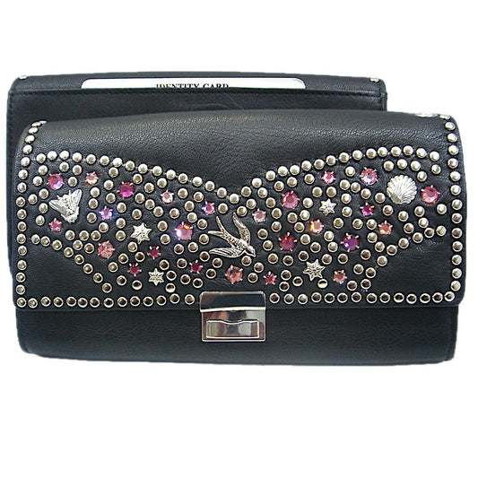 Schwarzes, großes Lederportemonnaie Kellnerbörse Classic Pink vom Strass-Depot