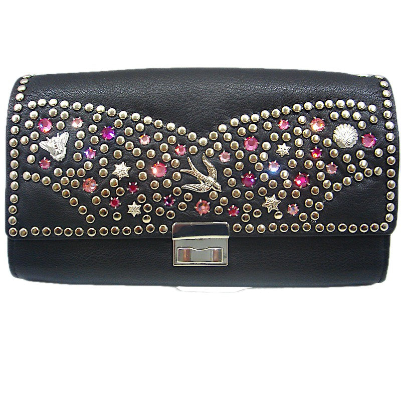 Schwarzes, großes Lederportemonnaie Kellnerbörse Classic Pink vom Strass-Depot
