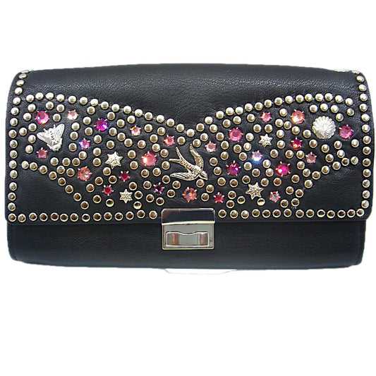 Schwarzes, großes Lederportemonnaie Kellnerbörse Classic Pink vom Strass-Depot