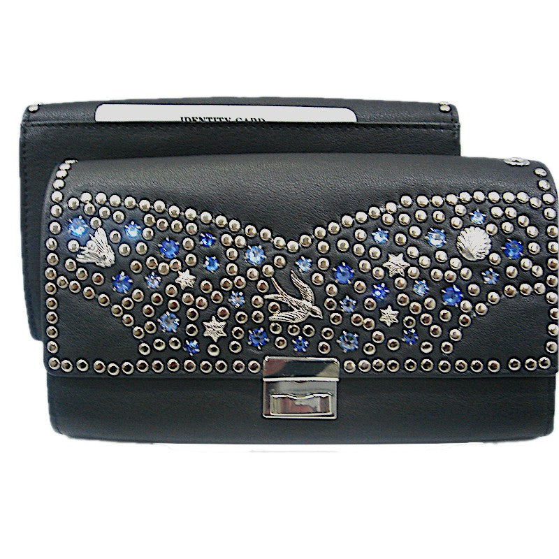 Schwarzes, großes Lederportemonnaie Kellnerbörse Classic Blau vom Strass-Depot