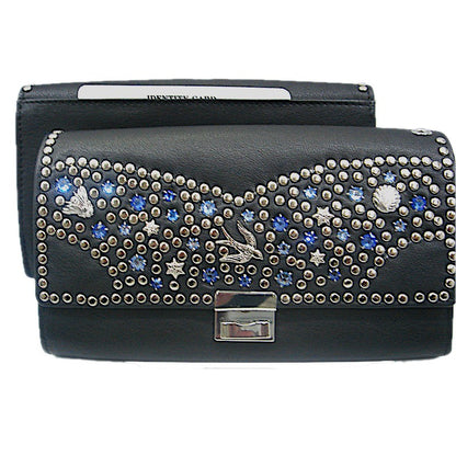 Schwarzes, großes Lederportemonnaie Kellnerbörse Classic Blau vom Strass-Depot