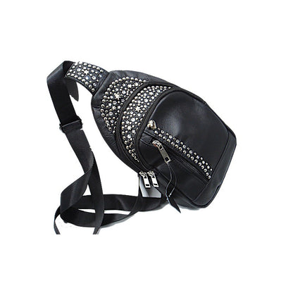 Schwarze Lederumhängetasche Crossbody Bag Paris Kristall vom Strass-Depot