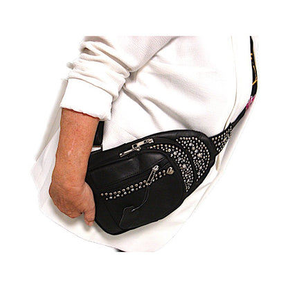 Schwarze Lederumhängetasche Crossbody Bag Paris Kristall vom Strass-Depot