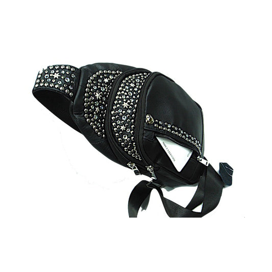 Schwarze Lederumhängetasche Crossbody Bag Paris Kristall vom Strass-Depot