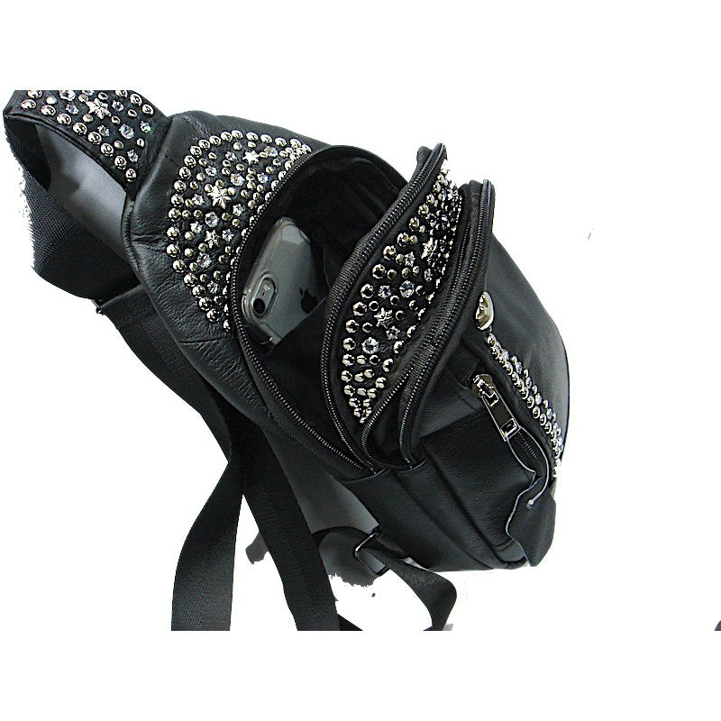 Schwarze Lederumhängetasche Crossbody Bag Paris Kristall vom Strass-Depot