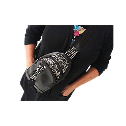 Schwarze Lederumhängetasche Crossbody Bag Paris Kristall vom Strass-Depot