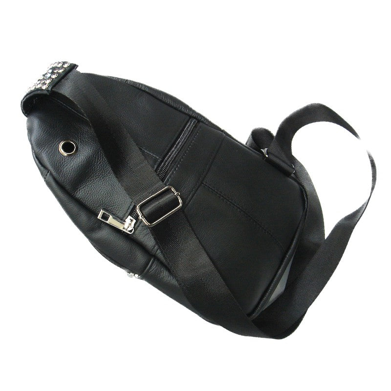 Schwarze Lederumhängetasche Crossbody Bag Paris Kristall vom Strass-Depot