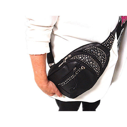 Schwarze Lederumhängetasche Crossbody Bag Paris Kristall vom Strass-Depot