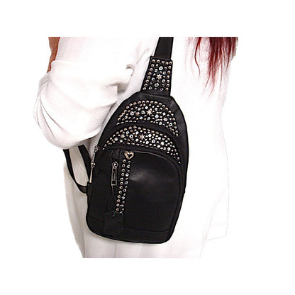 Schwarze Lederumhängetasche Crossbody Bag Paris Kristall vom Strass-Depot