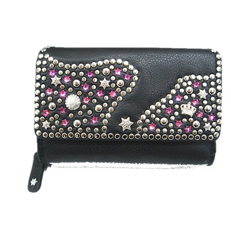 Schwarzes, großes Lederportemonnaie Geldbörse Großraum Diana/Zip Pink vom Strass-Depot