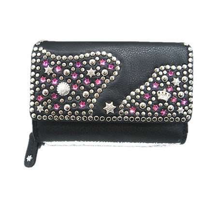 Schwarzes, großes Lederportemonnaie Geldbörse Großraum Diana/Zip Pink vom Strass-Depot
