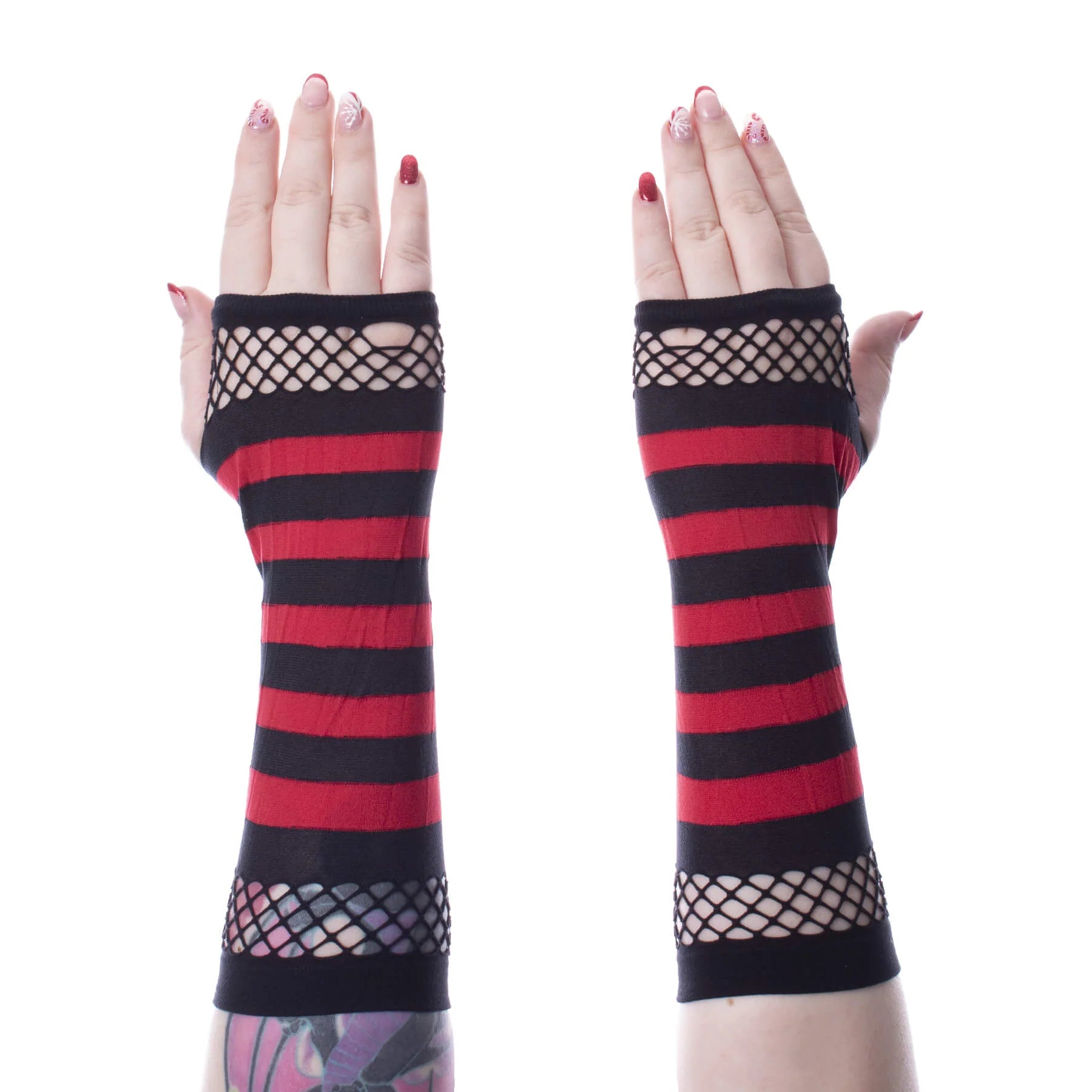 BLACK/RED STRIPED MESH GLOVES Poizen Industries
