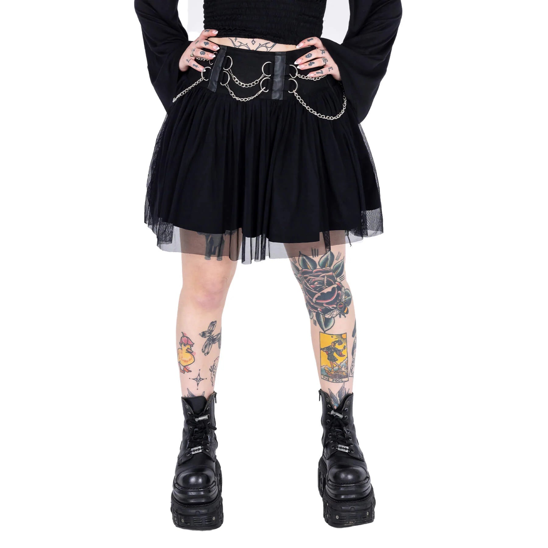 Schwarzer TANIA SKIRT mit Mesh und Deko-Ketten von Heartless