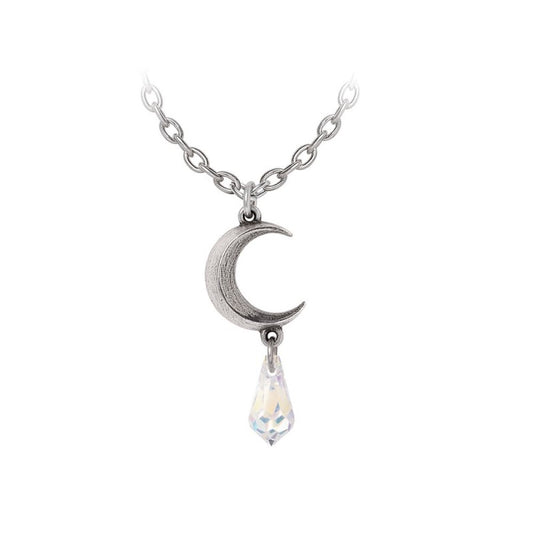 Tears of the Moon Crystal Kette Alchemy - ein Mondsichelanhänger mit weißem österreichischen Kristallentropfen.