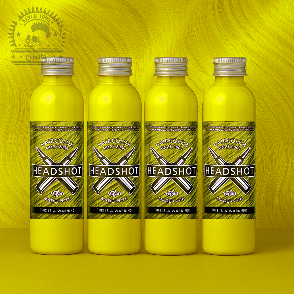Vier semi-permanente Haartönungen 4er-Sparset THIS IS A WARNING in dem Farbton Neongelb von Headshot