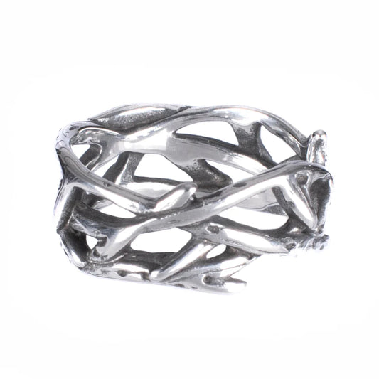 Silberfarbender Ring THORNCHANT RING mit Dornenrankendesign von Poizen Industries