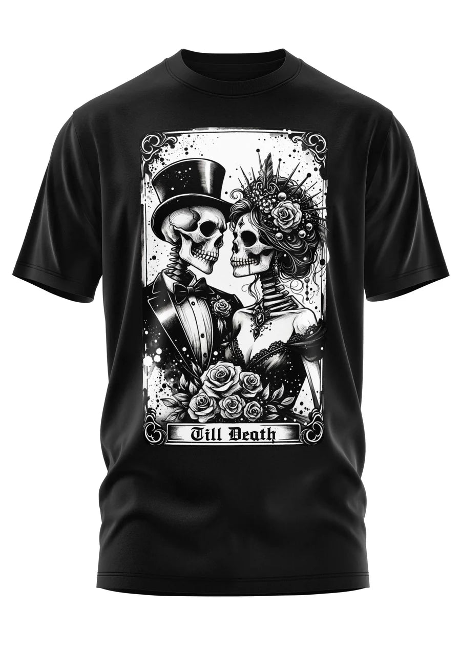 Schwarzes Oberteil TILL DEATH Shirt mit großem Skelettprint von Easure