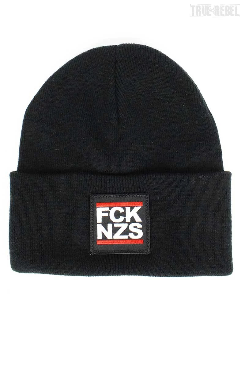 Schwarzes Beanie FCK NZS Black mit FCK NZS Schriftzug von True Rebel