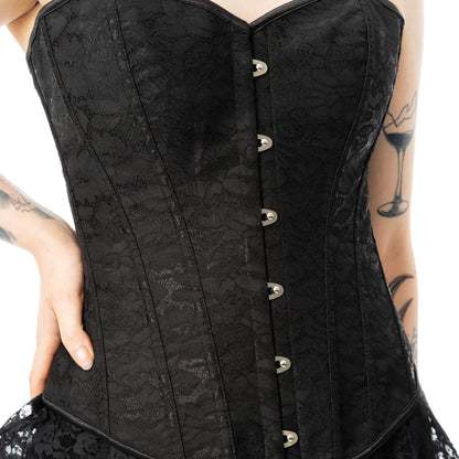 Schwarzes Korsett TWILIGHT LACE CORSET mit floralem Muster von Vixxsin