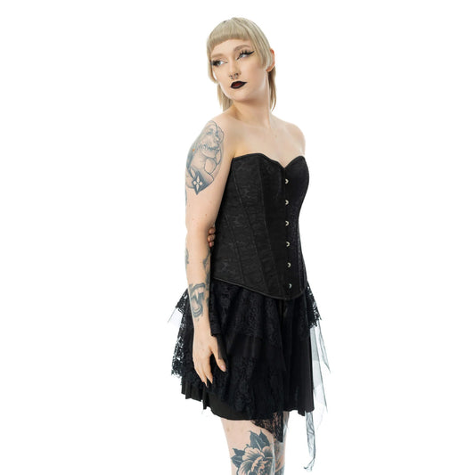 Schwarzes Korsett TWILIGHT LACE CORSET mit floralem Muster von Vixxsin