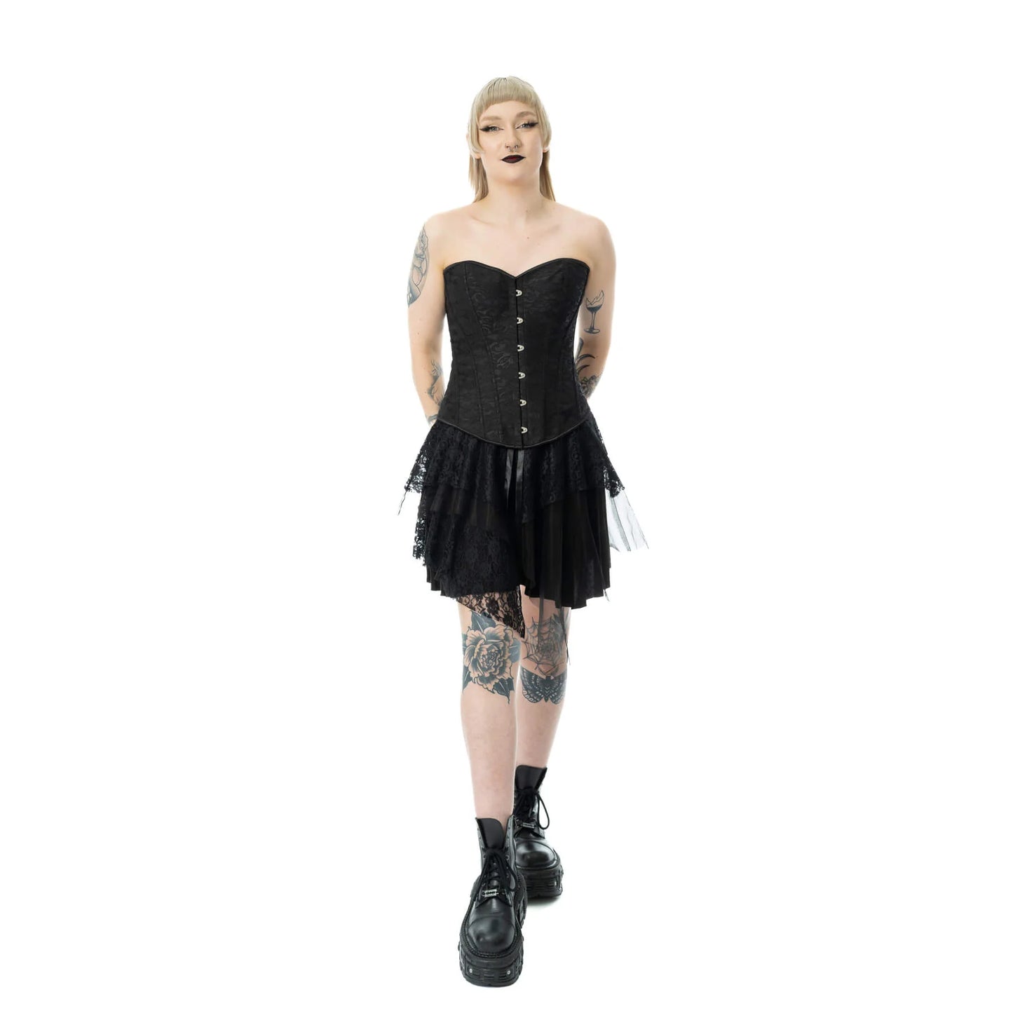 Schwarzes Korsett TWILIGHT LACE CORSET mit floralem Muster von Vixxsin