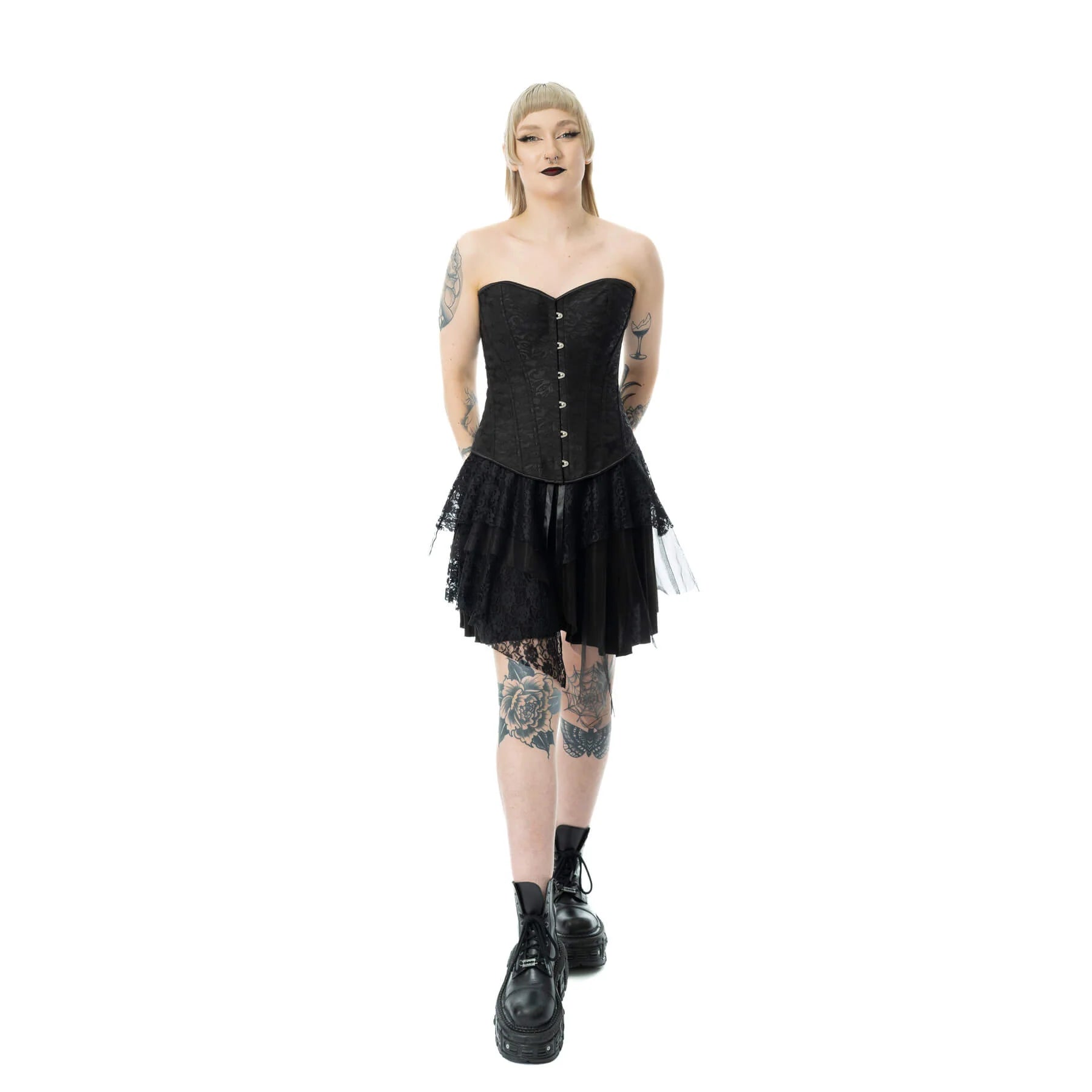 Schwarzes Korsett TWILIGHT LACE CORSET mit floralem Muster von Vixxsin