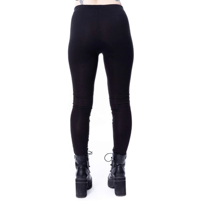 Schwarze Leggings UMBRAE LEGGINGS mit Netzeinsätzen, Zierschnürungen und Nietendetails von Vixxsin