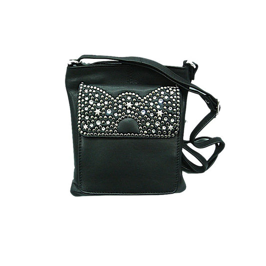 Schwarze Lederhandtasche Umhängetasche Mandy Kristall vom Strass-Depot