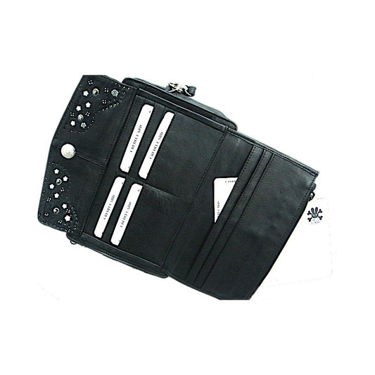 Schwarze Lederhandtasche Schultertasche Elly Kristall im Organizer-Stil vom Strass-Depot