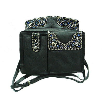 Schwarze Lederhandtasche Schultertasche Elly Blau im Organizer-Stil vom Strass-Depot