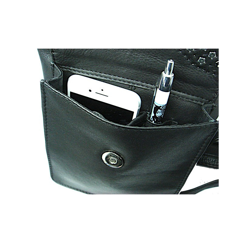 Schwarze Lederhandtasche Umhängetasche Mandy Kristall vom Strass-Depot