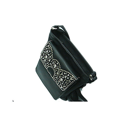 Schwarze Lederhandtasche Umhängetasche Mandy Kristall vom Strass-Depot
