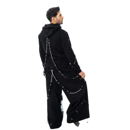 Schwarze Kapuzenpullover UNDEAD HOOD mit Schädelprint und Zierbändern von Poizen Industries