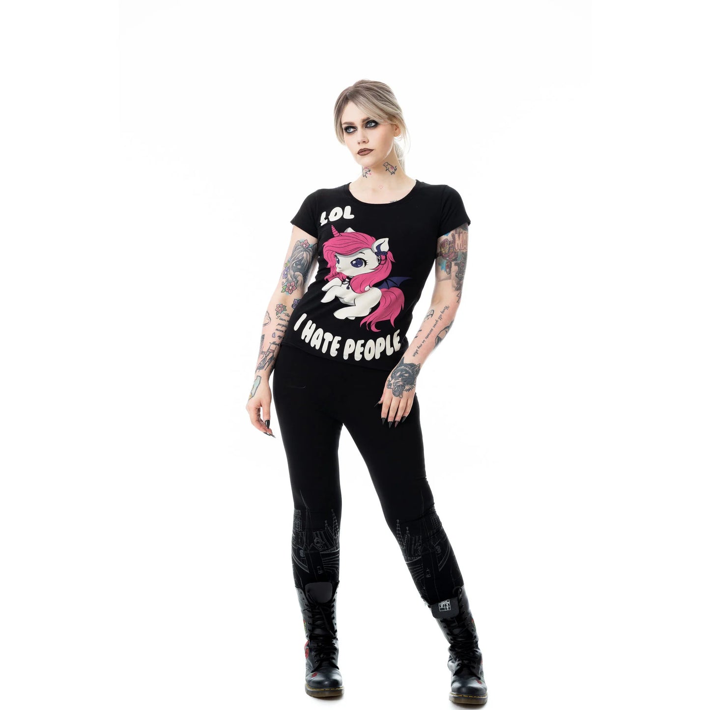 Schwarzes Oberteil UNICORN HATE PEOPLE T-SHIRT mit niedlichem Einhornprint von Cupcake Cult