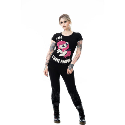 Schwarzes Oberteil UNICORN HATE PEOPLE T-SHIRT mit niedlichem Einhornprint von Cupcake Cult
