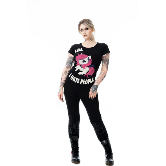Schwarzes Oberteil UNICORN HATE PEOPLE T-SHIRT mit niedlichem Einhornprint von Cupcake Cult