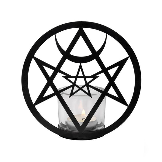 Eindrucksvoller Teelichthalter UNICURSAL HEX Tealight Holder aus schwarz beschichtetem Eisen und gehärtetem Glas von Alchemy