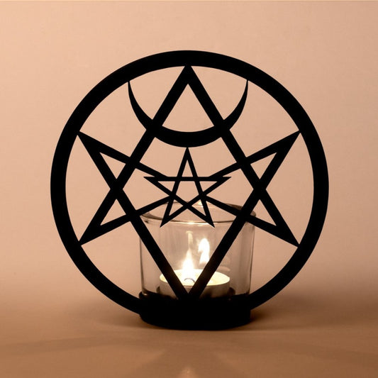 Eindrucksvoller Teelichthalter UNICURSAL HEX Tealight Holder aus schwarz beschichtetem Eisen und gehärtetem Glas von Alchemy