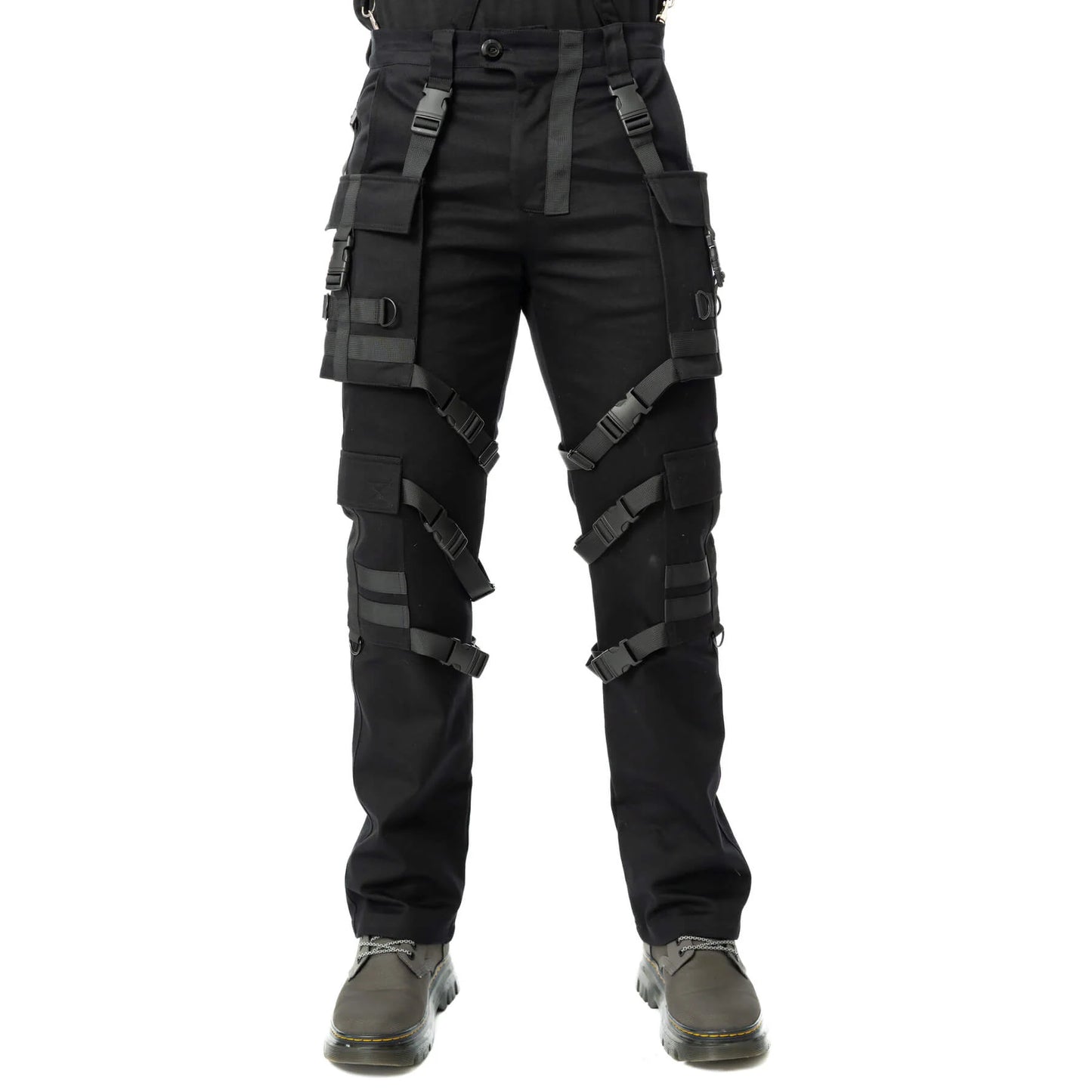 Schwarze lange Hose URBAN PANTS mit vielen Riemen und abnehmbaren Taschen von Chemical Black