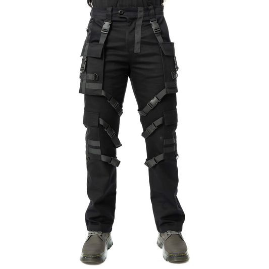 Schwarze lange Hose URBAN PANTS mit vielen Riemen und abnehmbaren Taschen von Chemical Black