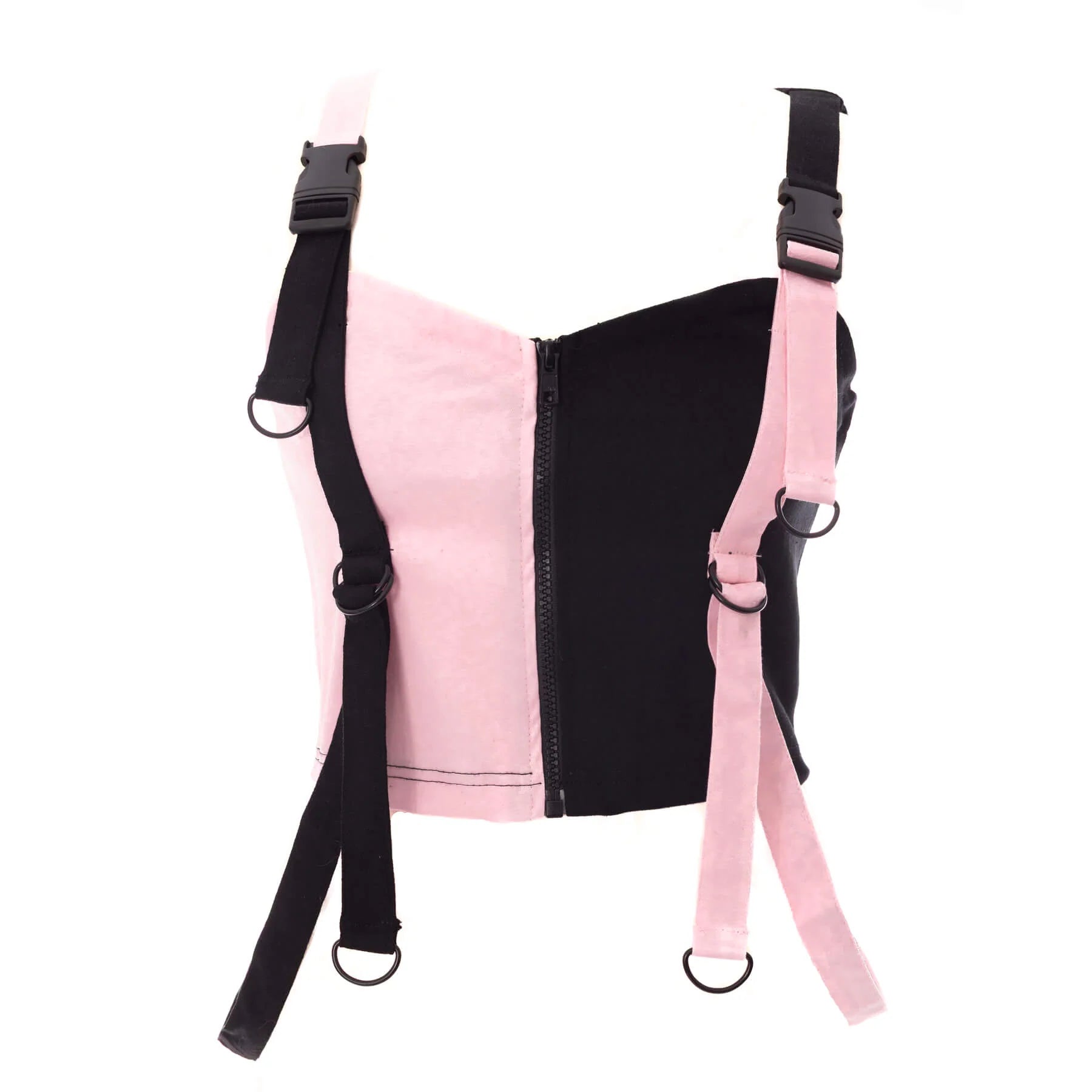 Pink-schwarzes Oberteil VEIL AND THE VOID TOP im Color-Block-Design mit Riemen und Schnürung von Chemical Black