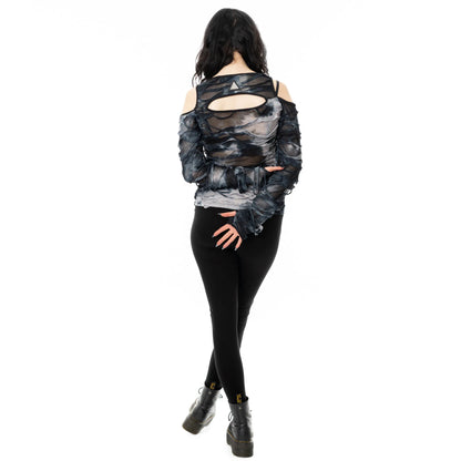 Graues Oberteil VIOLA TOP im destroyed Look und mit Meshelementen von Chemical Black