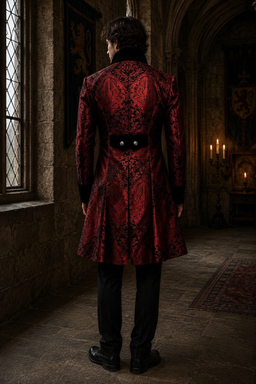 Herrenmantel Renaissance Men's Coat aus rotem Königsbrokat von Burleska
