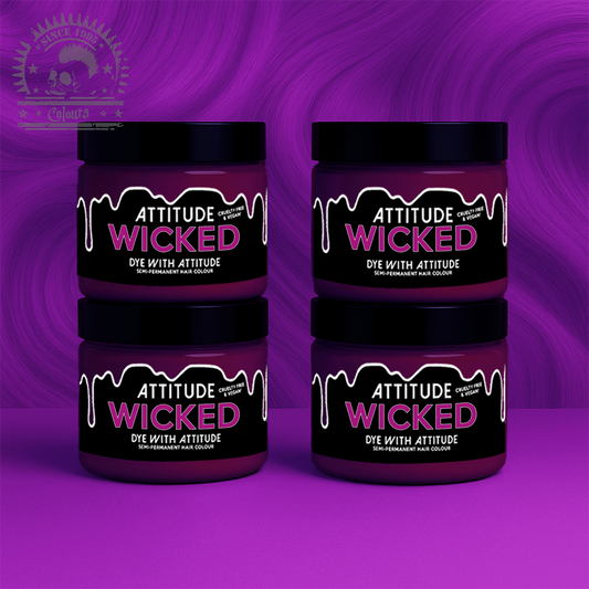Vier semi-permanente Haartönungen 4er-Sparset WICKED PURPLE in dem Farbton Dunkellila von Attitude