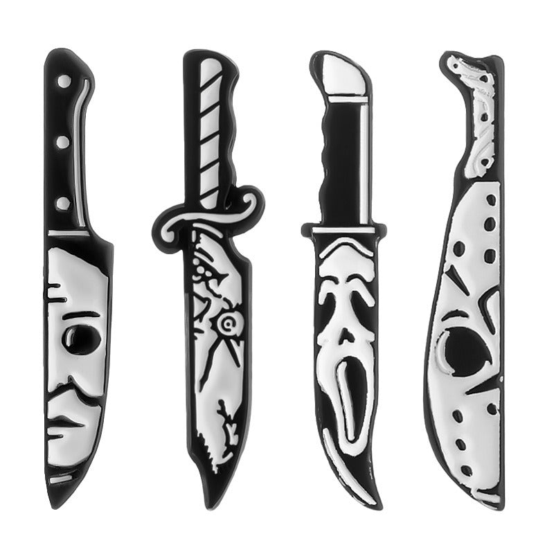 Alle vier Emaille-Pins aus der Messer-Collection (Halloween, Chucky, Scream, Friday 13th)