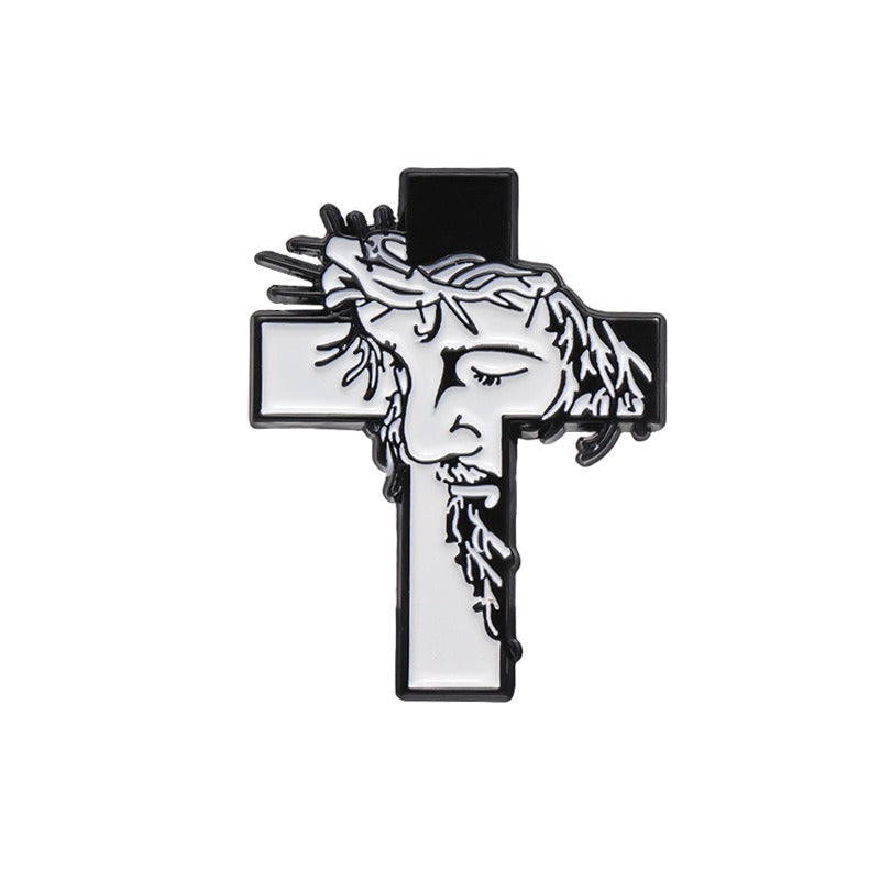 Kleiner Jesus Emaille-Anstecker JESUS CROSS ENAMEL PIN in Kreuzform mit dem Gesicht von Jesus von Moon Attic